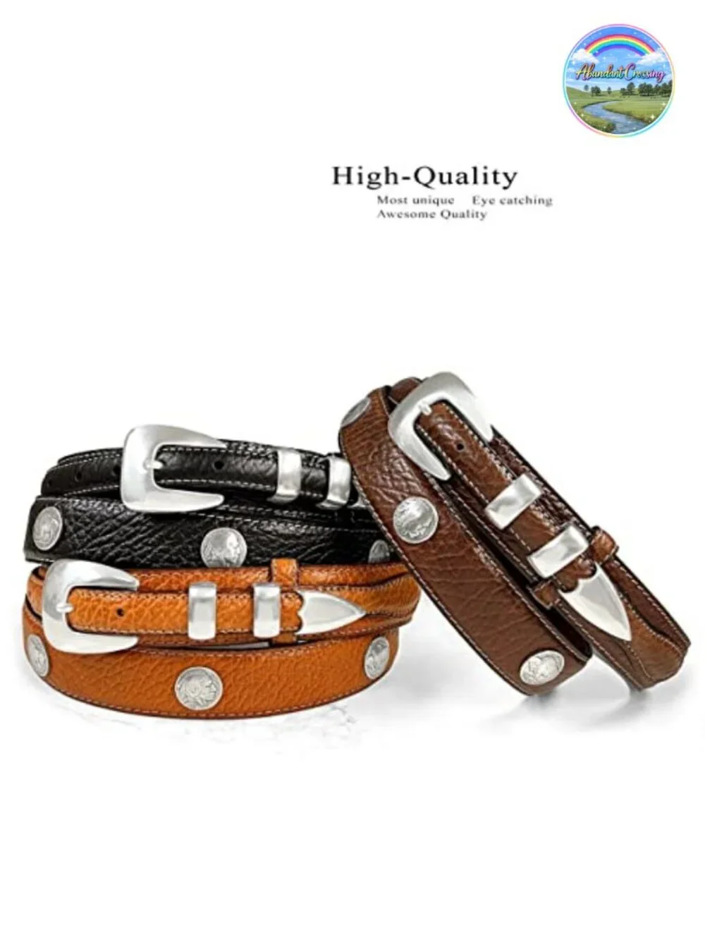 Genuine Leather Western Ranger Belt with Antique Silver Buckle